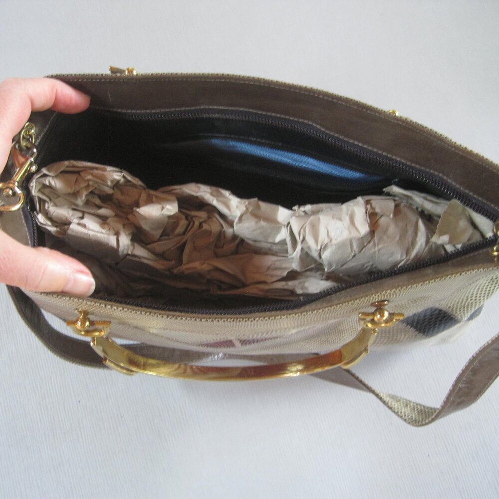 Bags by Varon vintage snakeskin handbag multicolor brass handles EVC 1960’s - Picture 4 of 7